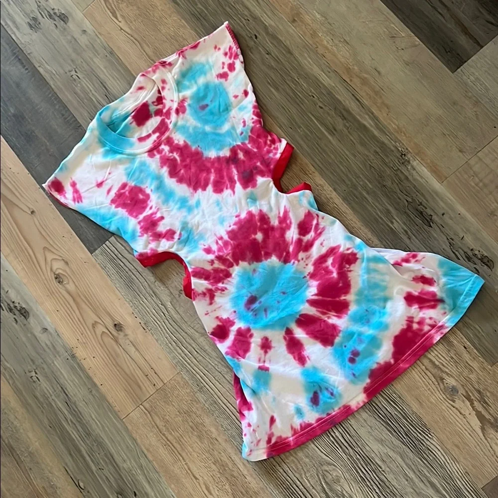 Upcycled / Reworked Handmade Tie Dyed T-Shirt Dress w/ Side Cutouts Size: XS